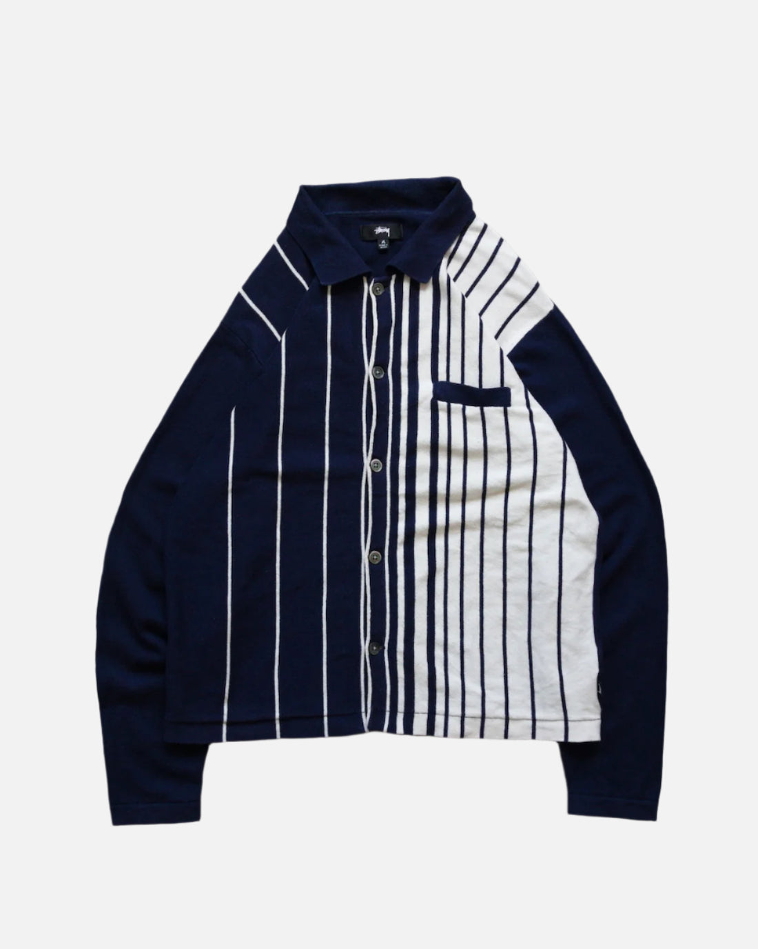 STUSSY STRIPED KNIT SHIRT - NAVY | UNMARKET