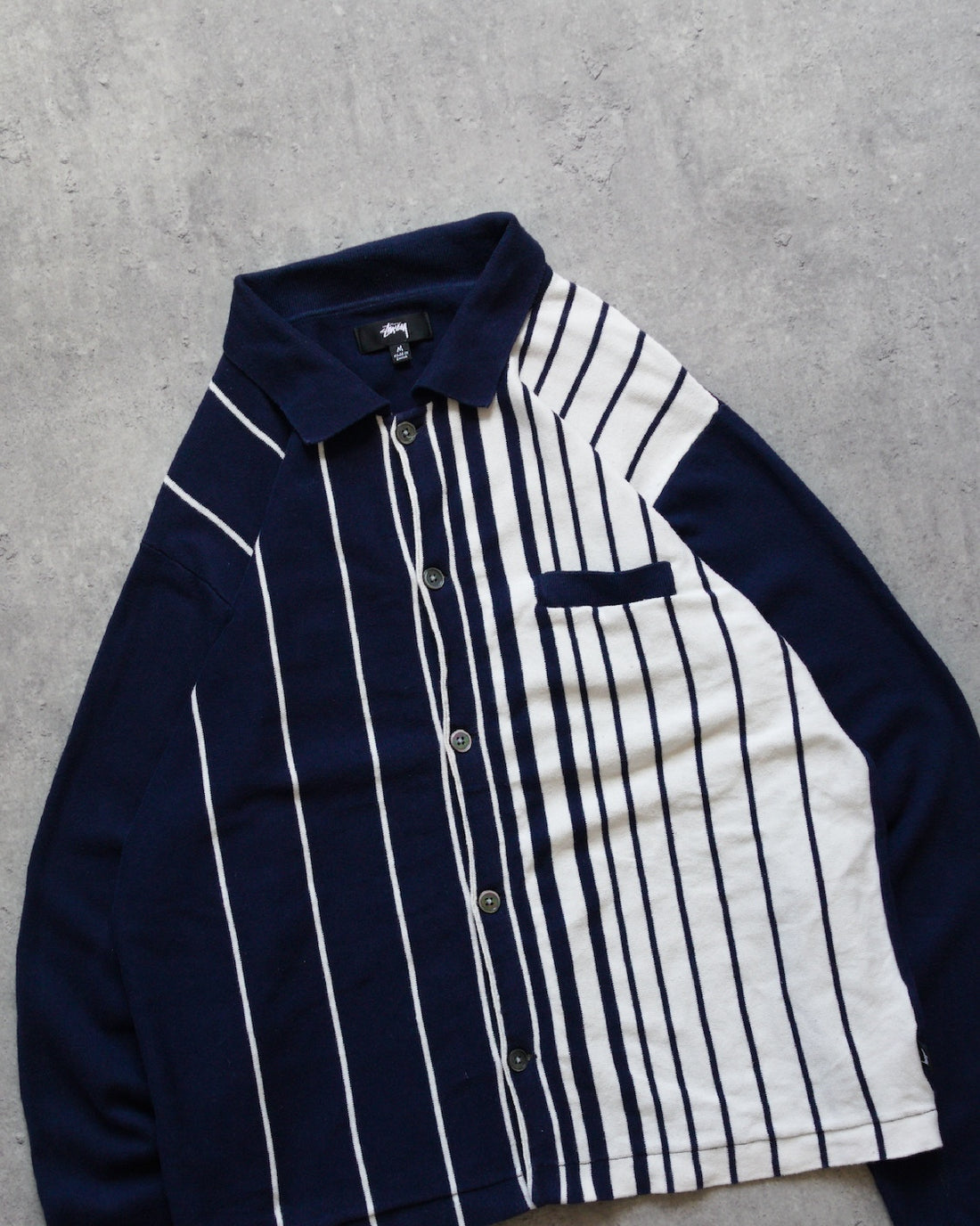 STUSSY STRIPED KNIT SHIRT - NAVY | UNMARKET